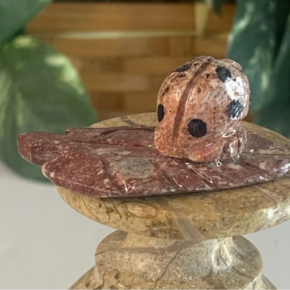 Miniature LADYBUG Stone Carving Mini BEETLE Figurine Steatite Soapstone Insect